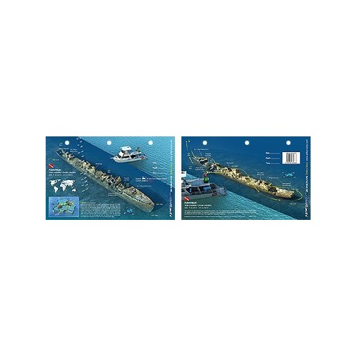 Fumitsuki Destroyer in Truk Lagoon, Micronesia (8.5 x 5.5 Inches) - New Art to Media Underwater Waterproof 3D Dive Site Map